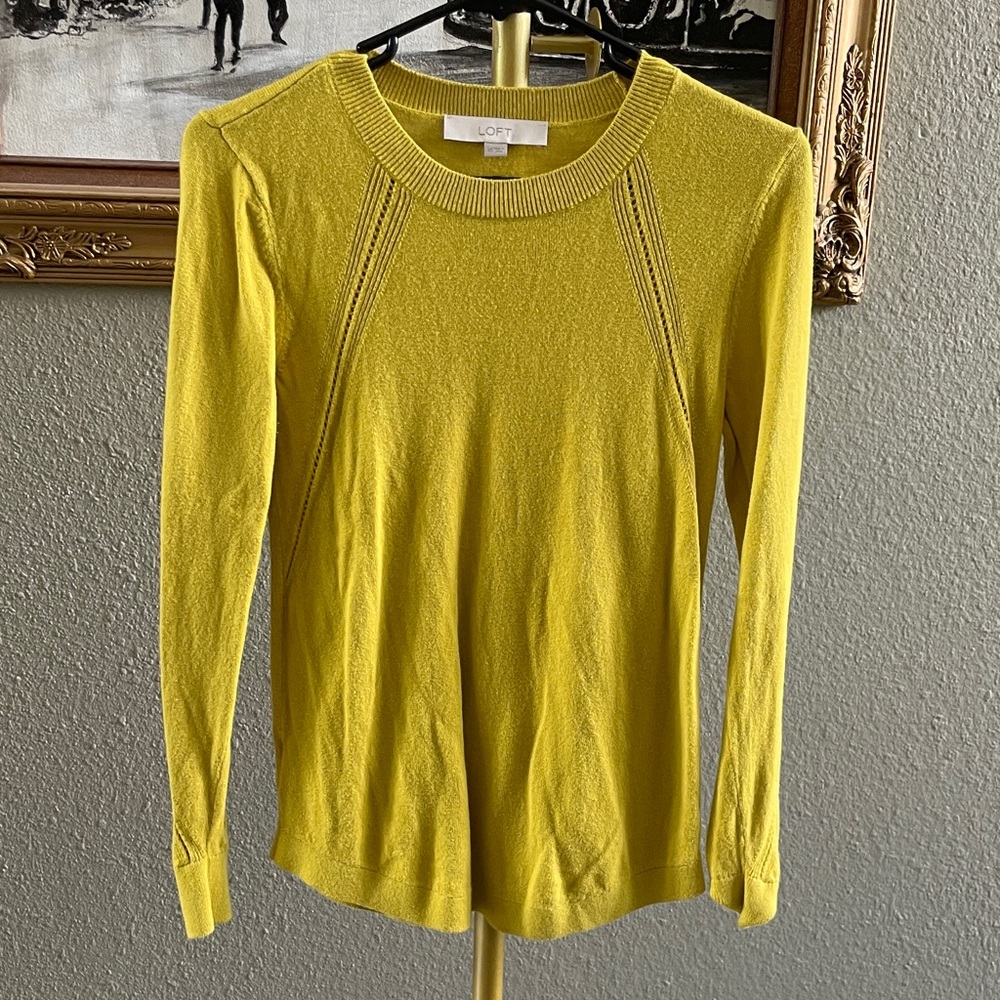 LOFT Bright Yellow Lightweight Crewneck Sweater